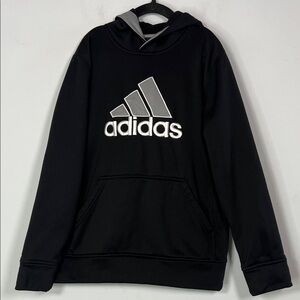 Adidas Kids Black Gray & White Logo Sweatshirt Pullover Hoodie Boys Size 10-12